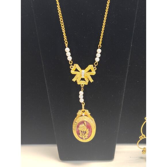 Vintage Inspired Boho Lot of Gold-Tone Jewelry Necklace And Earrings Crystals - Picture 7 of 12